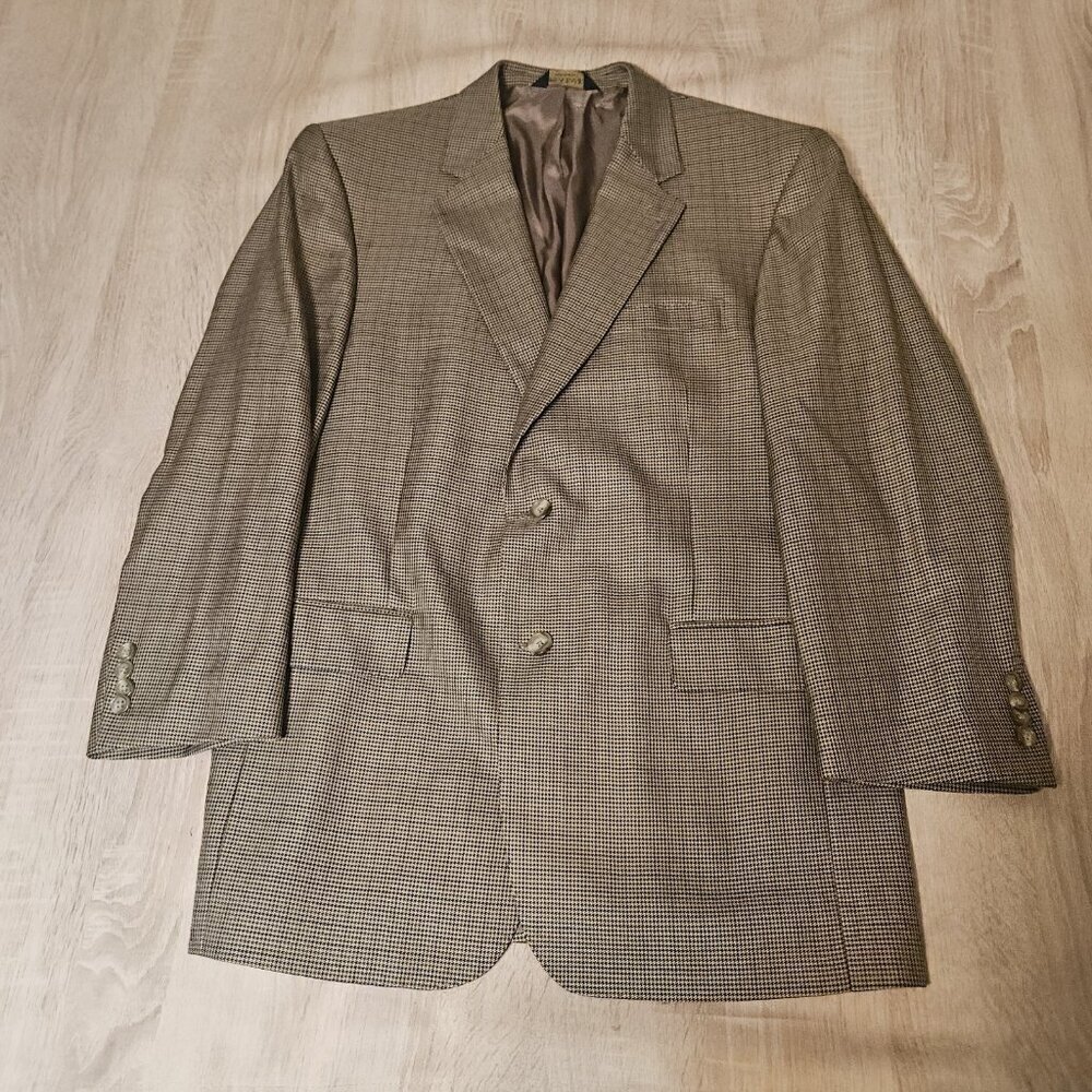Jos A Bank Gordon Wool Silk Brown Houndstooth Blazer Sport Jacket Mens 42R